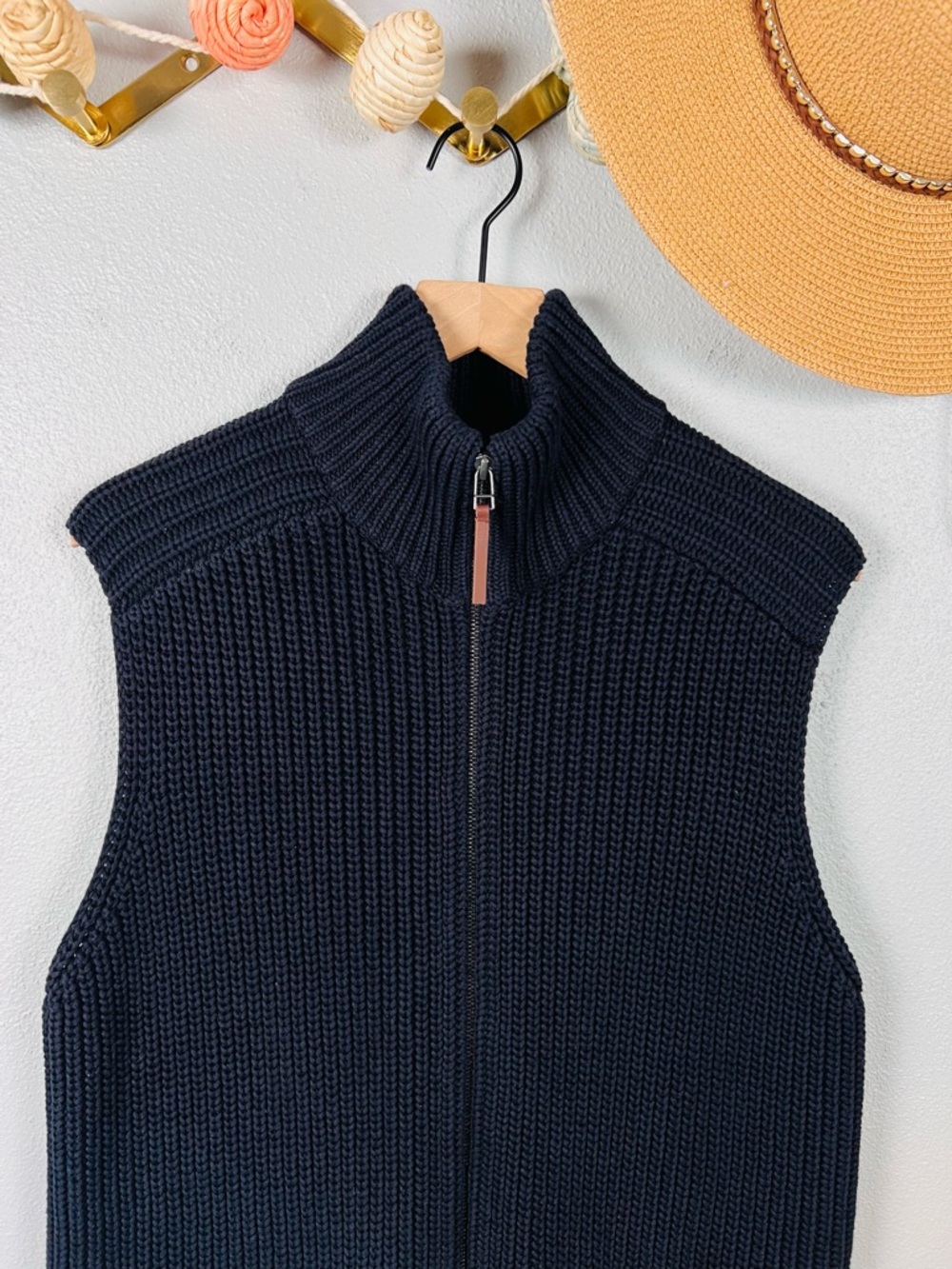 Poetry Ribbed Knit Zip Up Tunic Sweater Vest in Navy Size 10 - Picture 2 of 6